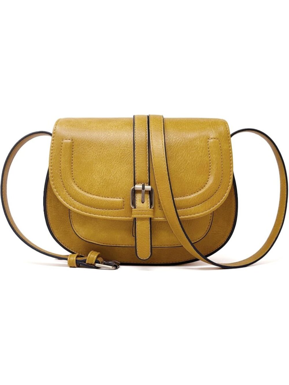 Women's Yellow Retro Vegan Leather Vintage Saddle Crossbody Bag Small Boho Purse